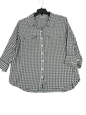 Riders By Lee Button Up Blouse Women's 1X Black White Gingham Plaid Pockets Top
